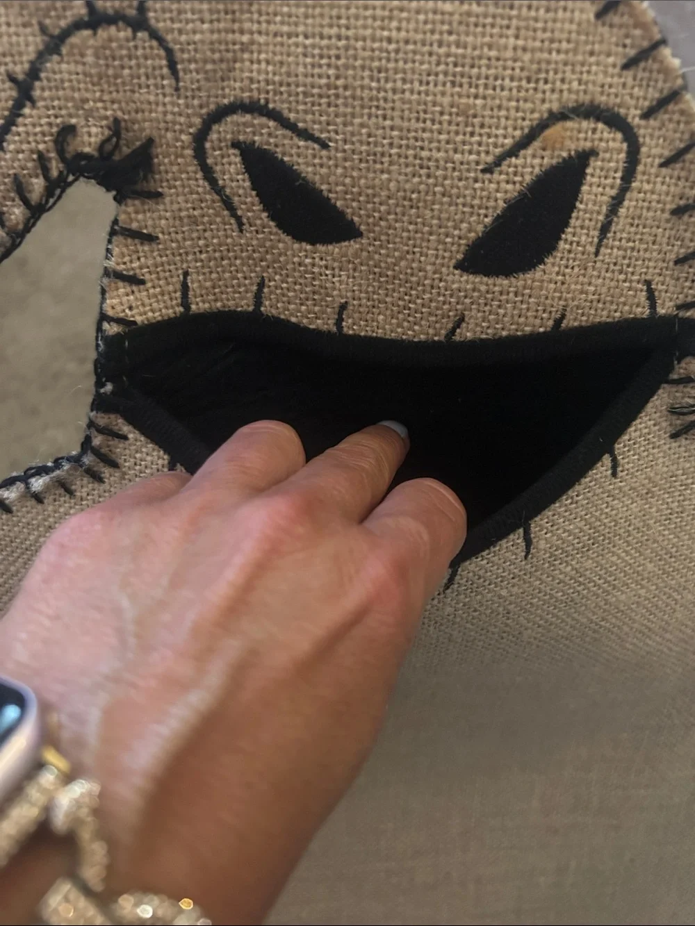Disney Oogie Boogie Burlap-Style Trick-or-Treat Bag in Beige & Black - Picture 4 of 7